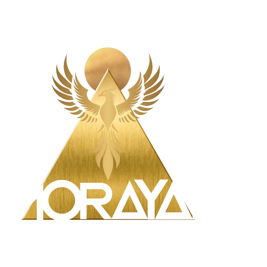 A gold-colored logo with a stylized phoenix, a triangular shape, and the text 'ORAY' beneath the phoenix.