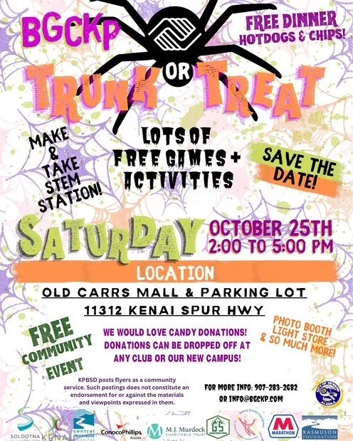 If you're in Kenai this weekend, come over and say Hi! Our Kenai CAC staff will be at this event handing out candy. This is a great FREE community event!

#kenai #soldotna #havenhouse #halloween #trunkortreat