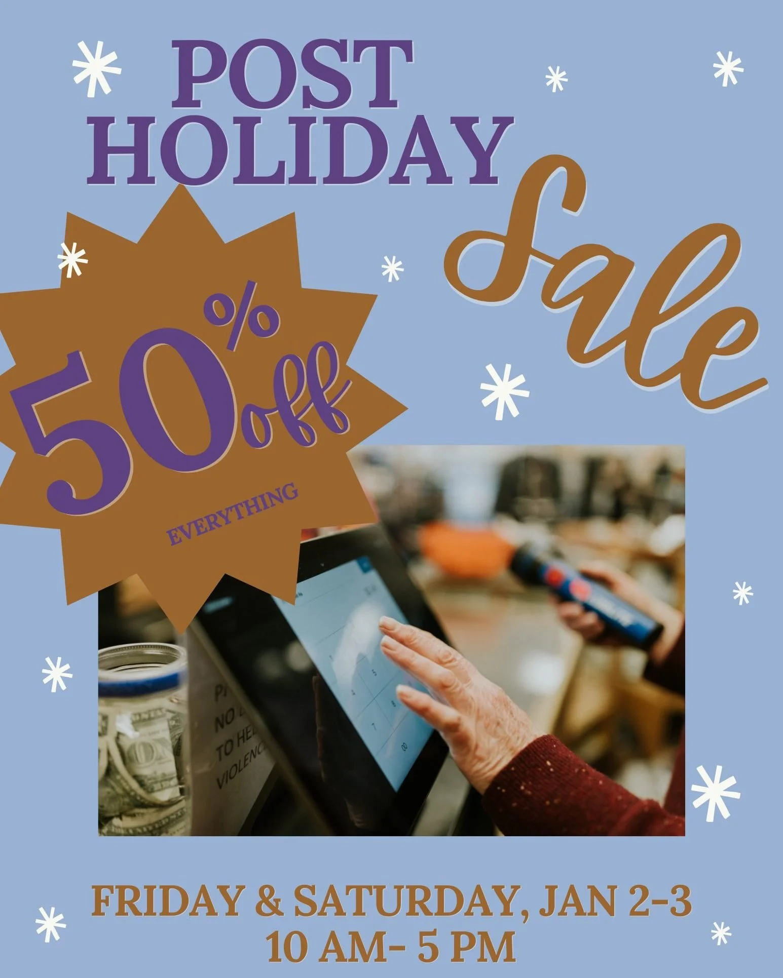 We want to start off the new year with a clean slate! Help us clear out as much as possible- this Friday and Saturday, everything is 50% OFF! Open 10-5 both days!

Shop. Support. Empower.