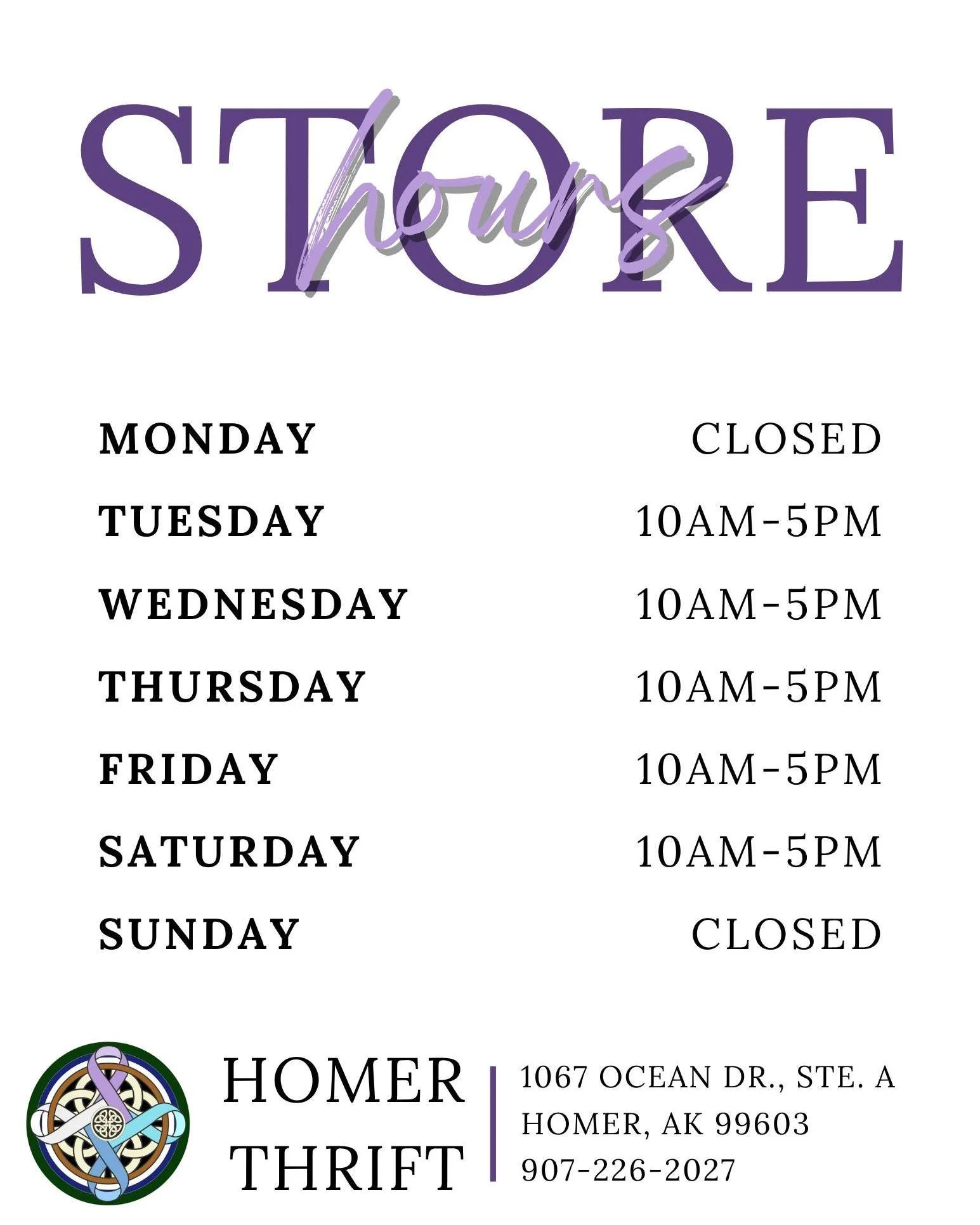 We're back OPEN as of today! Our winter hours will be Tuesday-Saturday, 10am-5pm.

See you soon, Homer!