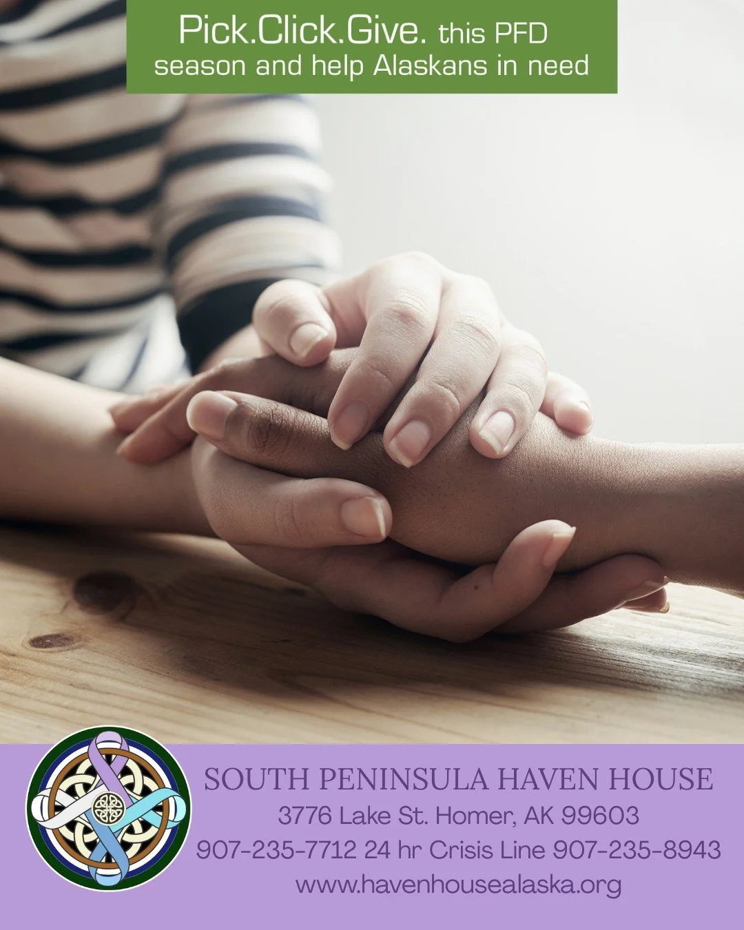 Tomorrow is the LAST DAY to file for your PFD! Don't forget!

And don't miss the opportunity to donate to Haven House through pick.click.give. and support our values of Compassion, Dignity, and Respect.