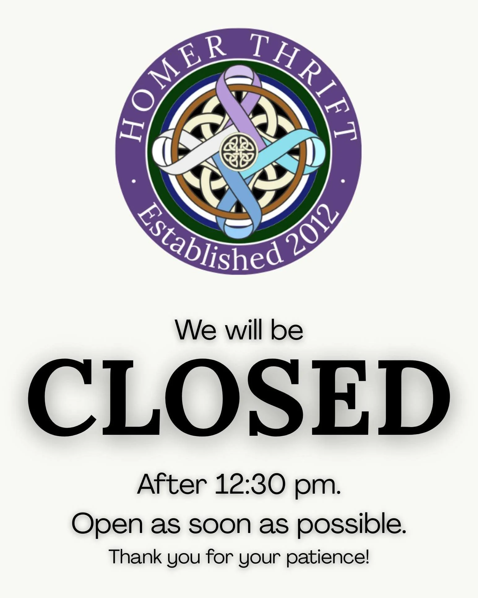 Sorry for the short notice- we have to close this afternoon to pick up donations and we're a little short-staffed!

We'll open up as soon as possible.