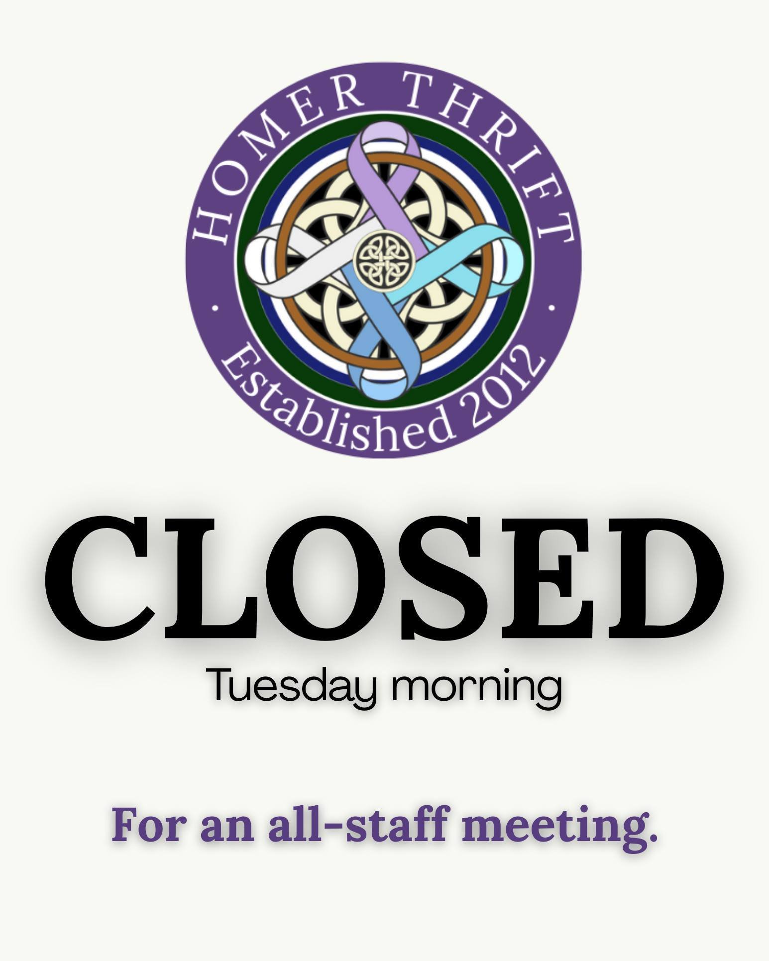 We are CLOSED this morning for an all-staff meeting. We expect to be open by 1pm. See you then!
