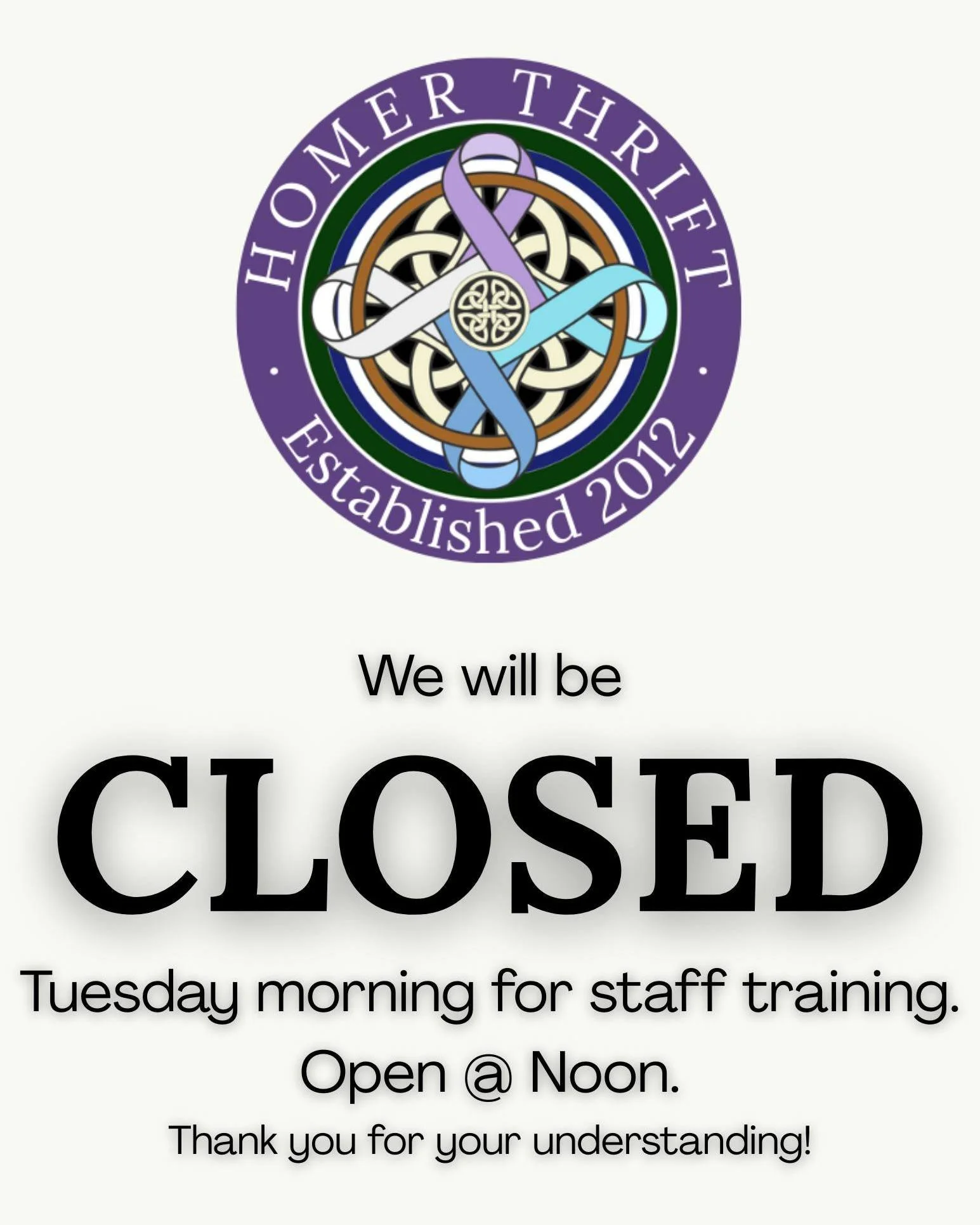 We apologize for the inconvenience but we'll be closed tomorrow morning until noon for staff training.

See you soon!