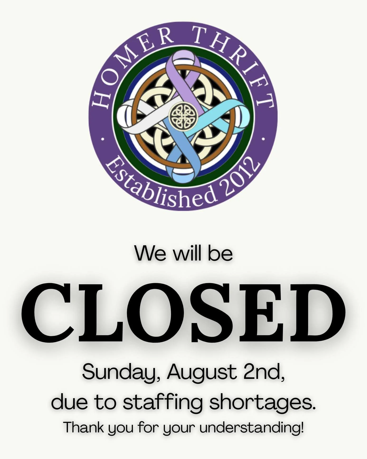 We will be CLOSED Sunday, August 2.

We'll see you back here Monday morning at 10am!