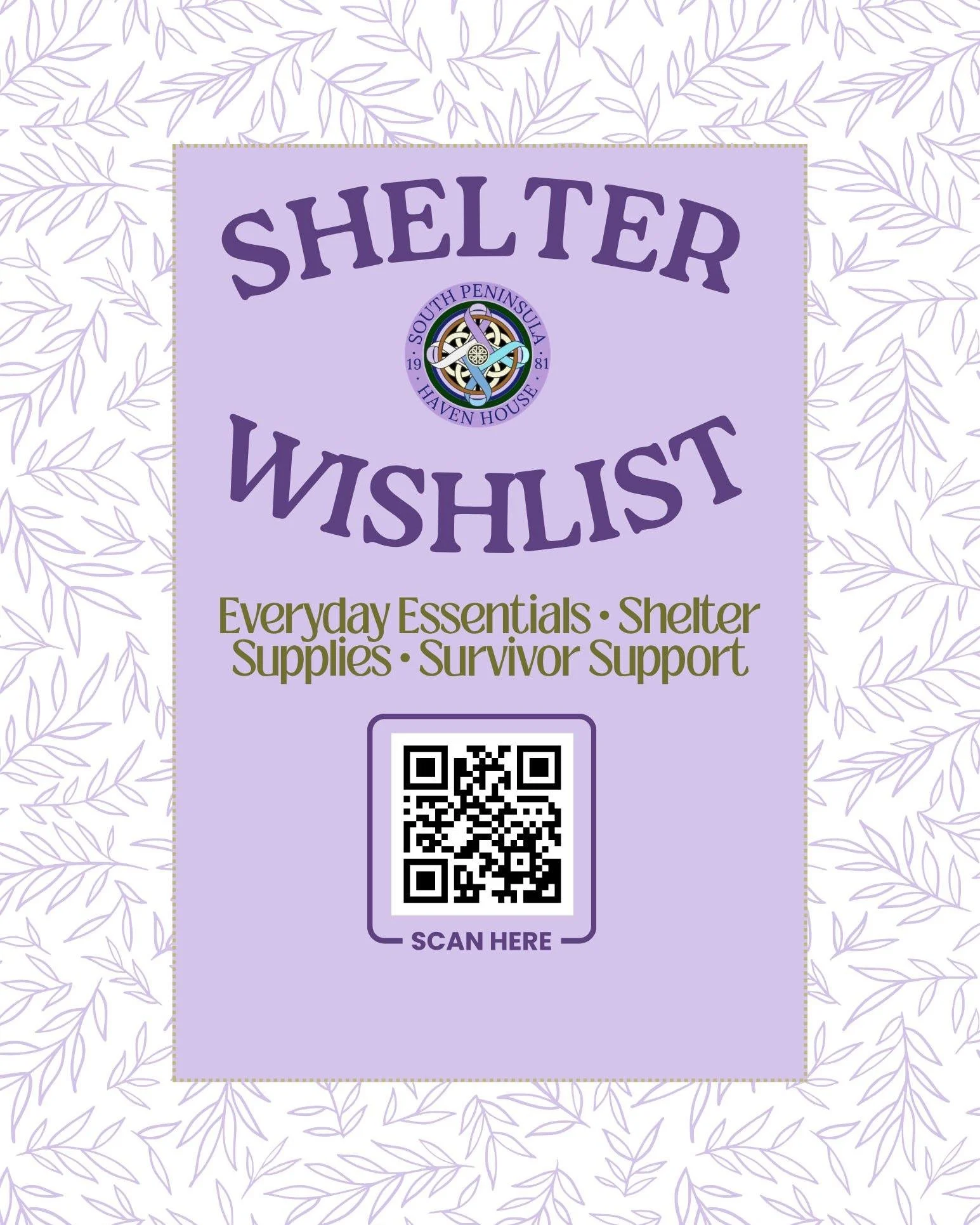 Survivors deserve support.

This #DVAM, you can help provide resources for anyone who stays at our shelter. Check out our Amazon wishlist for commonly used items that we can always use more of!

Thank you for your generous support! By helping a survi