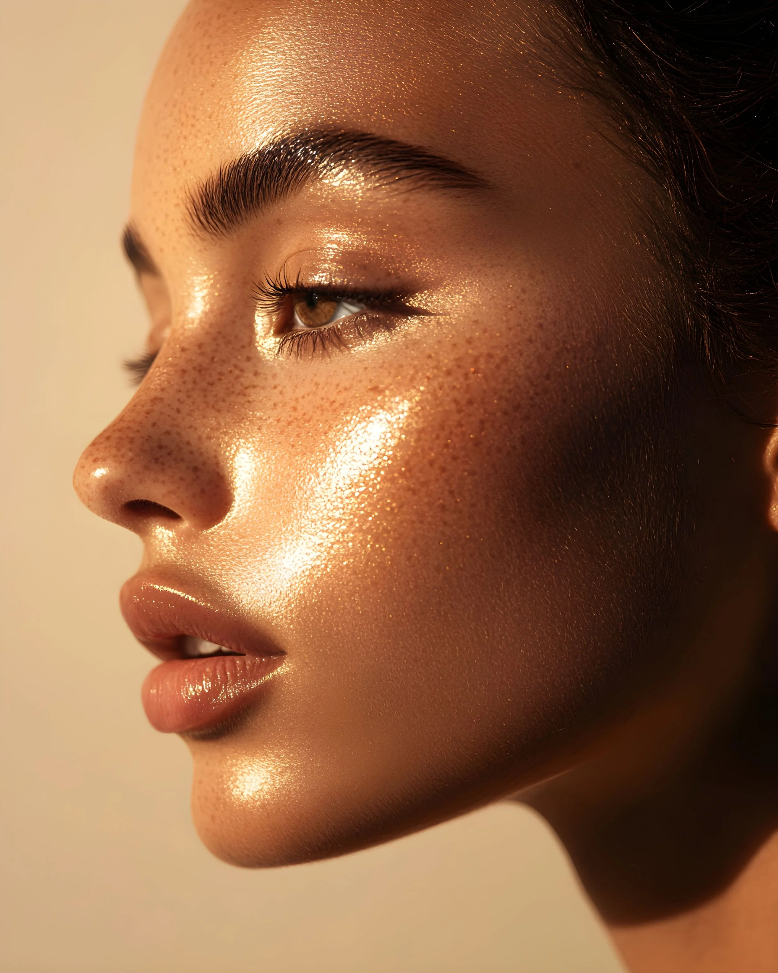 Woman with clean glowing skin with hair removed from her lips