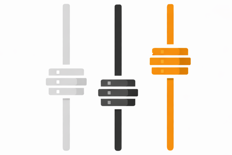 Graphic of three sliders in gray, black, and orange representing audio or music control levels.