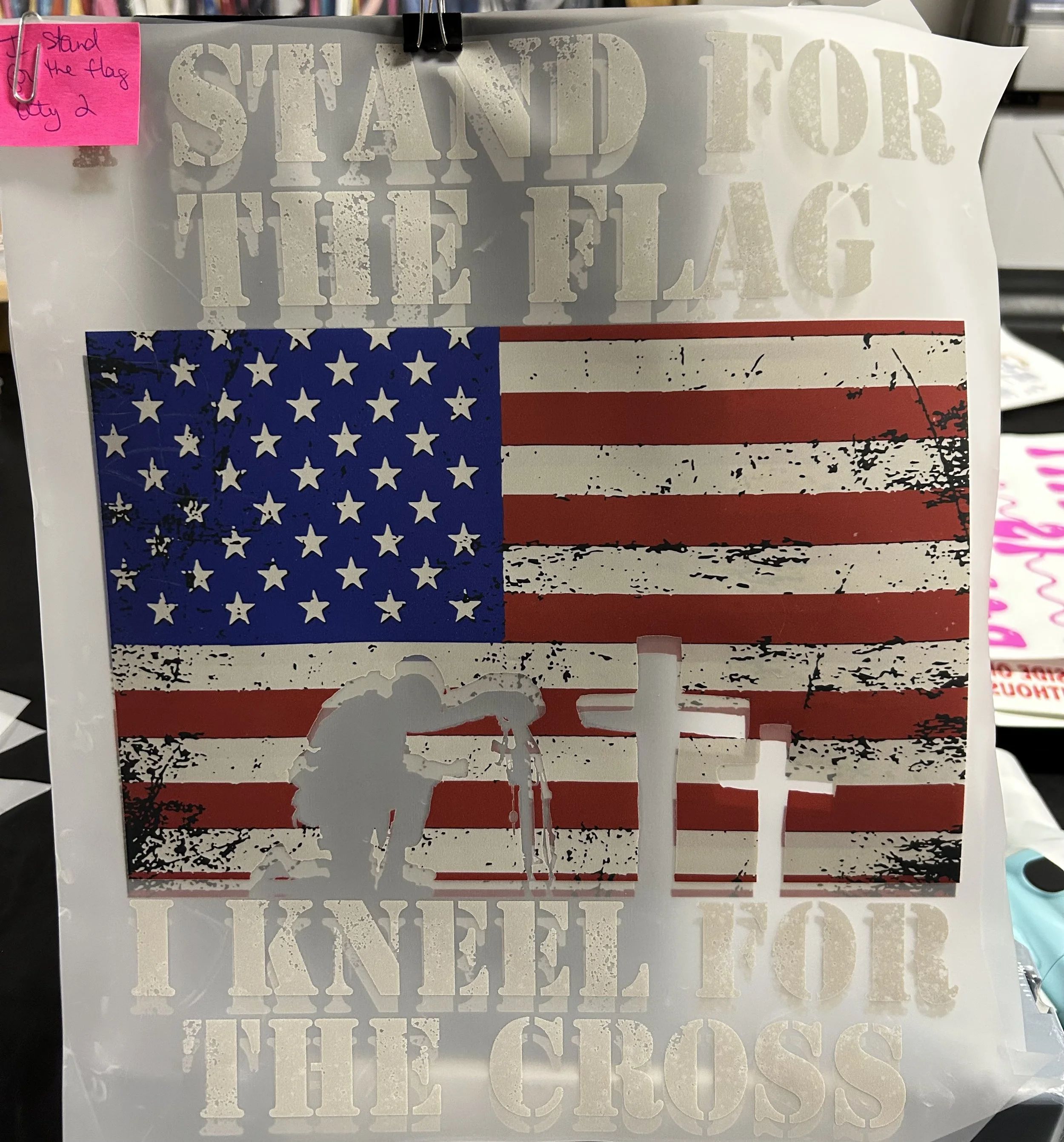 'Stand for the Flag, Kneel for the Cross' Ready-to-Press DTF Design