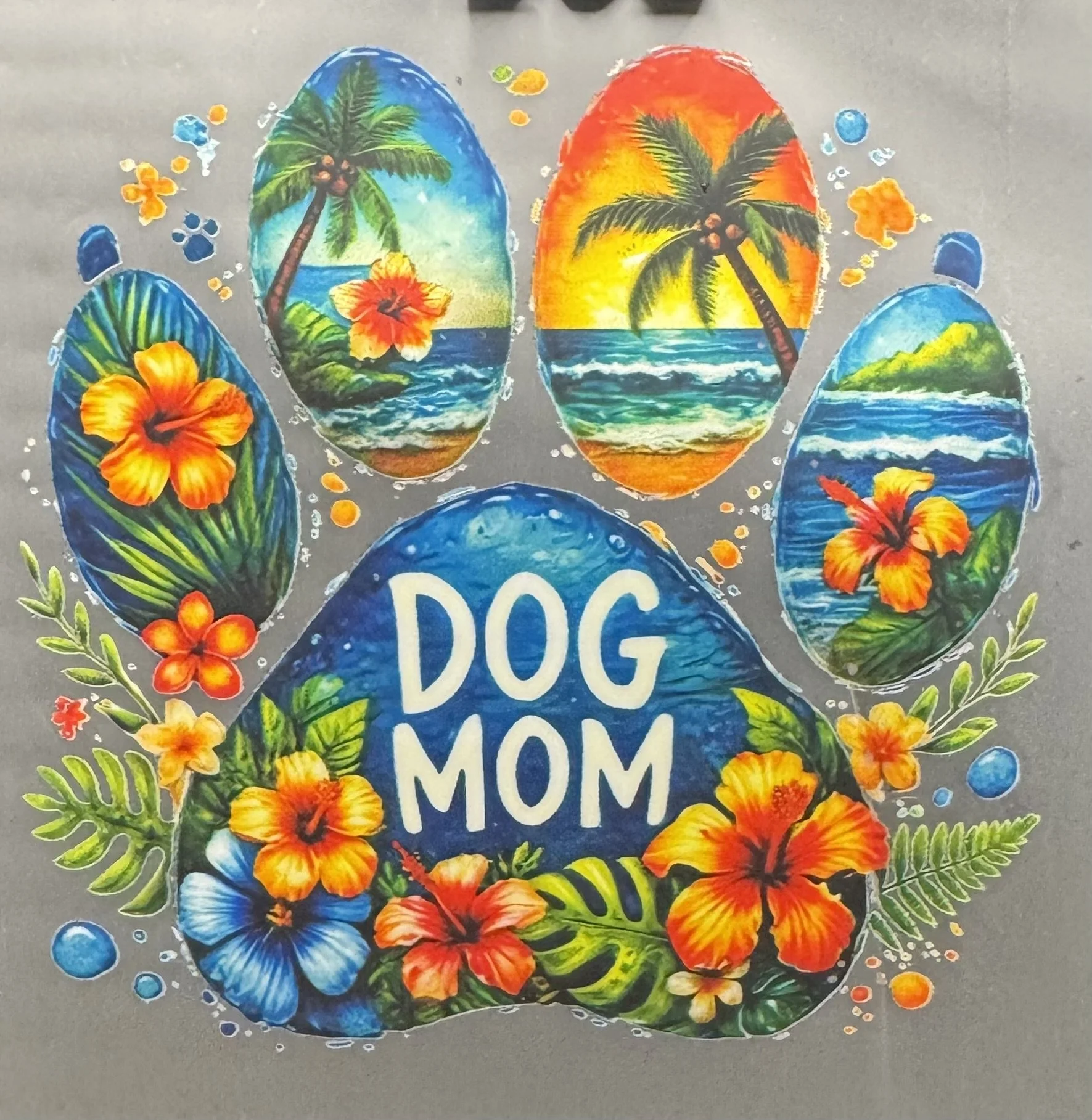 Tropical Dog Mom Ready-to-Press Transfer DTF for shirt and pocket