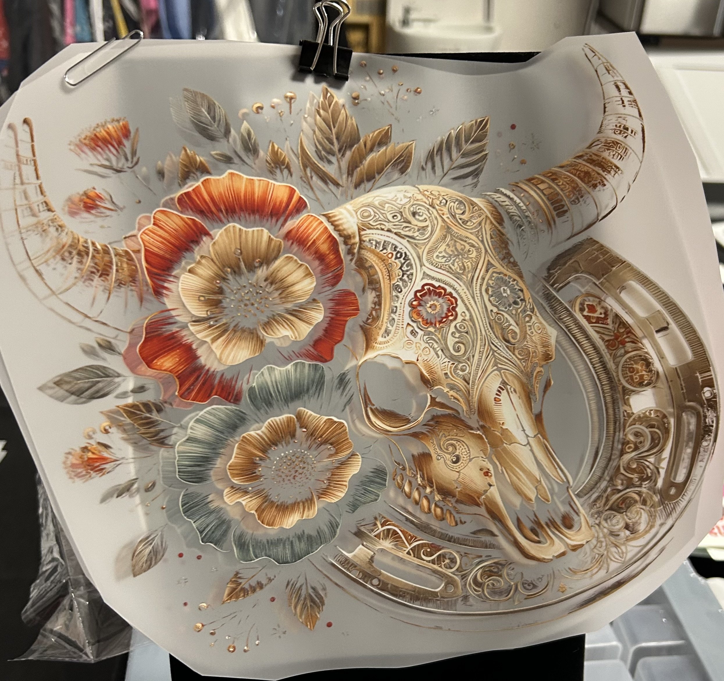 Western Skull & Bloom Heat Transfer dtf for shirt and pocket