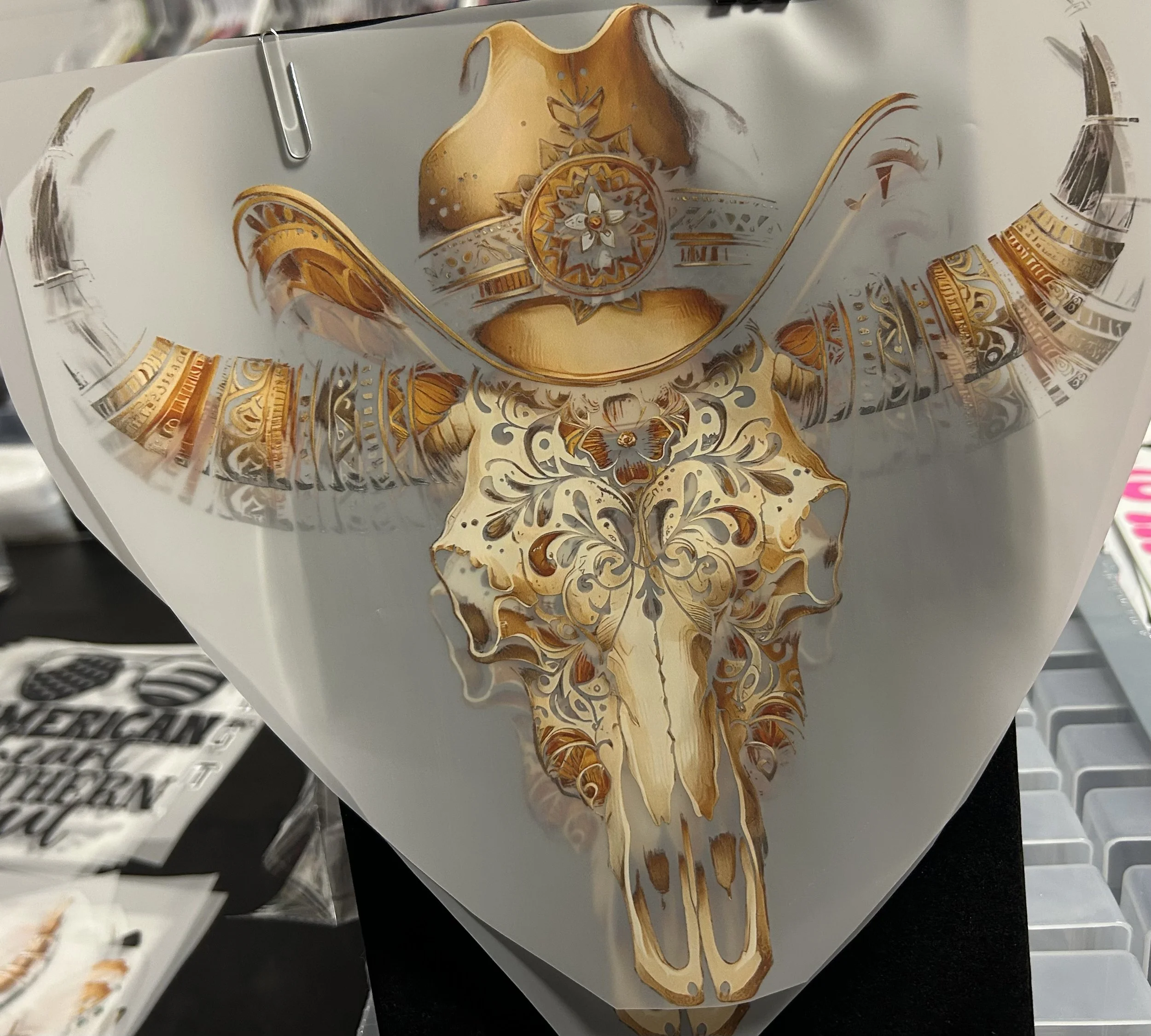 Western Bull Skull Heat Transfer Print