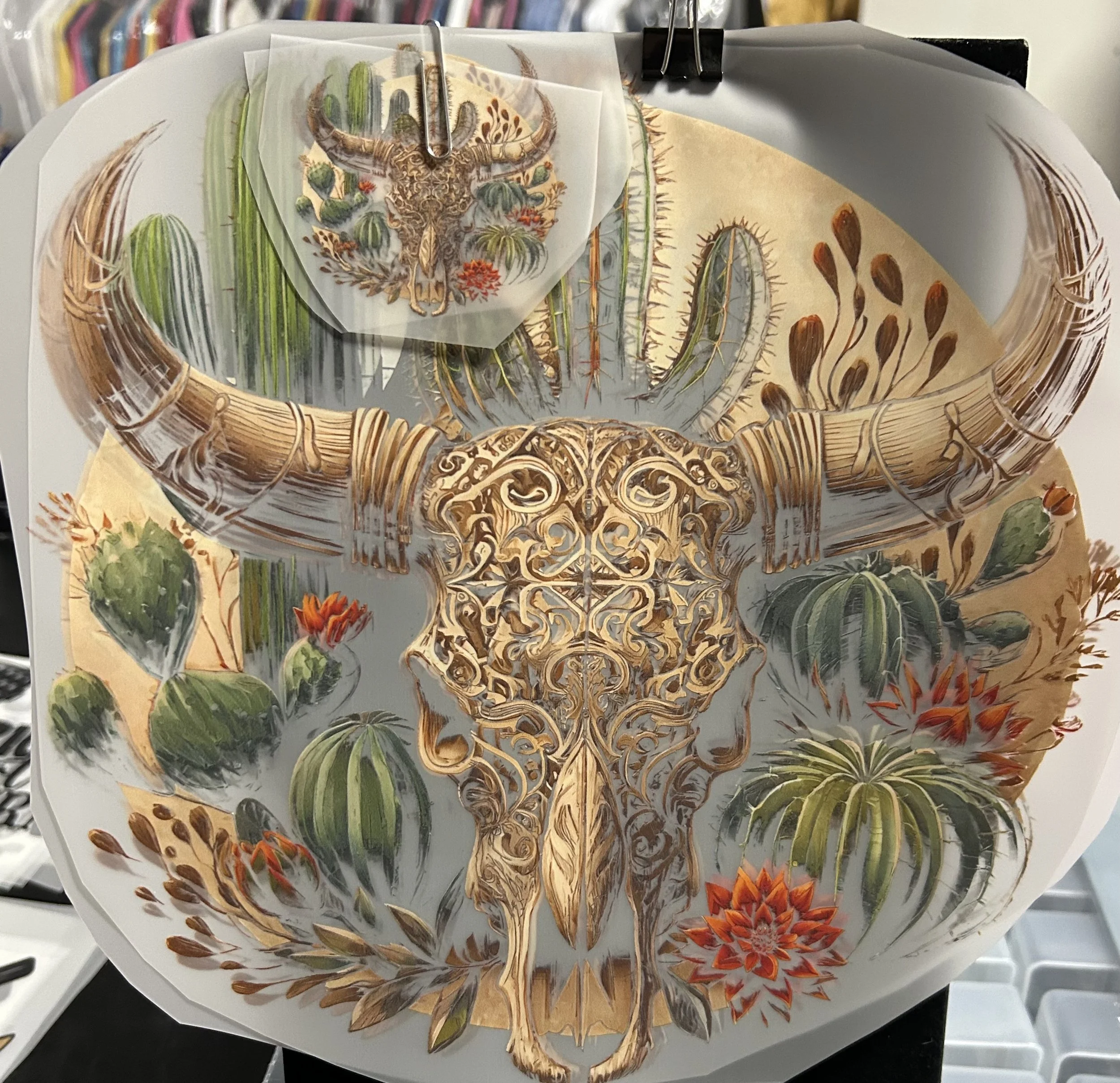 Cow head with green Ready to press dtf for shirt and pocket