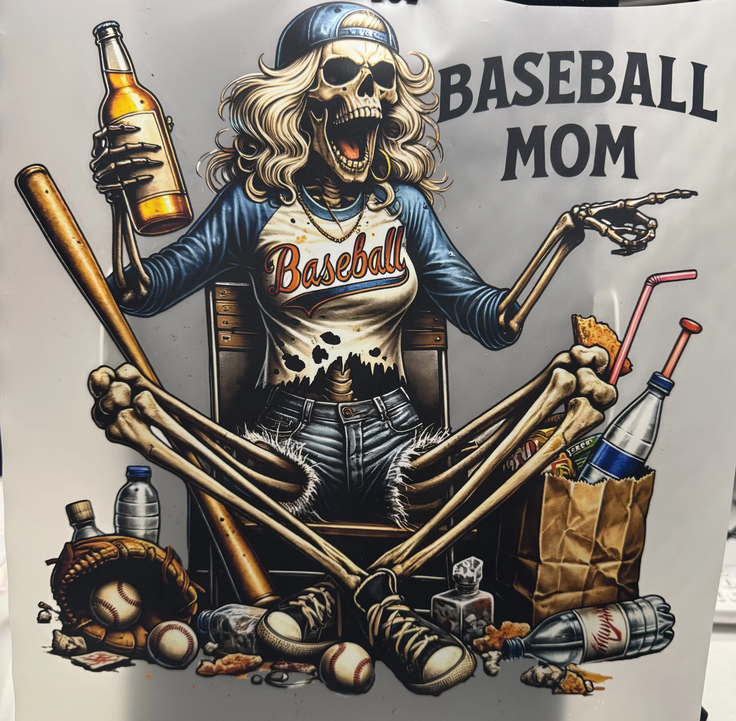 Baseball Mom Skeleton - Ready to Press Design dtf