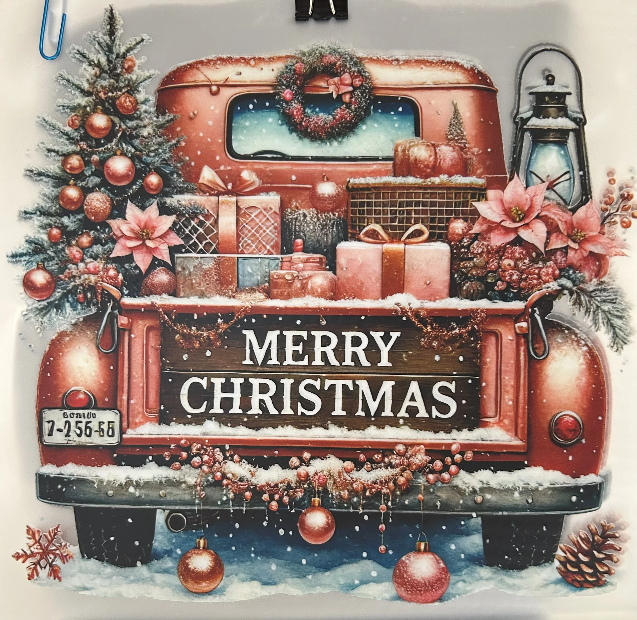 Merry Christmas Vintage Truck Ready-to-Press Fabric Transfer dtf