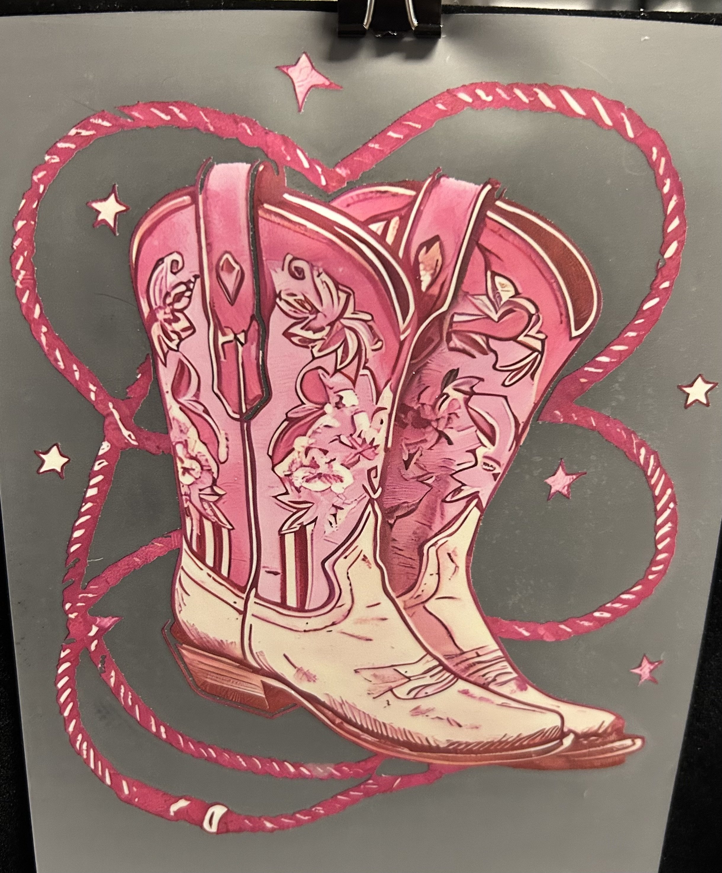 Pink Cowboy Boots Heat Transfer DTF