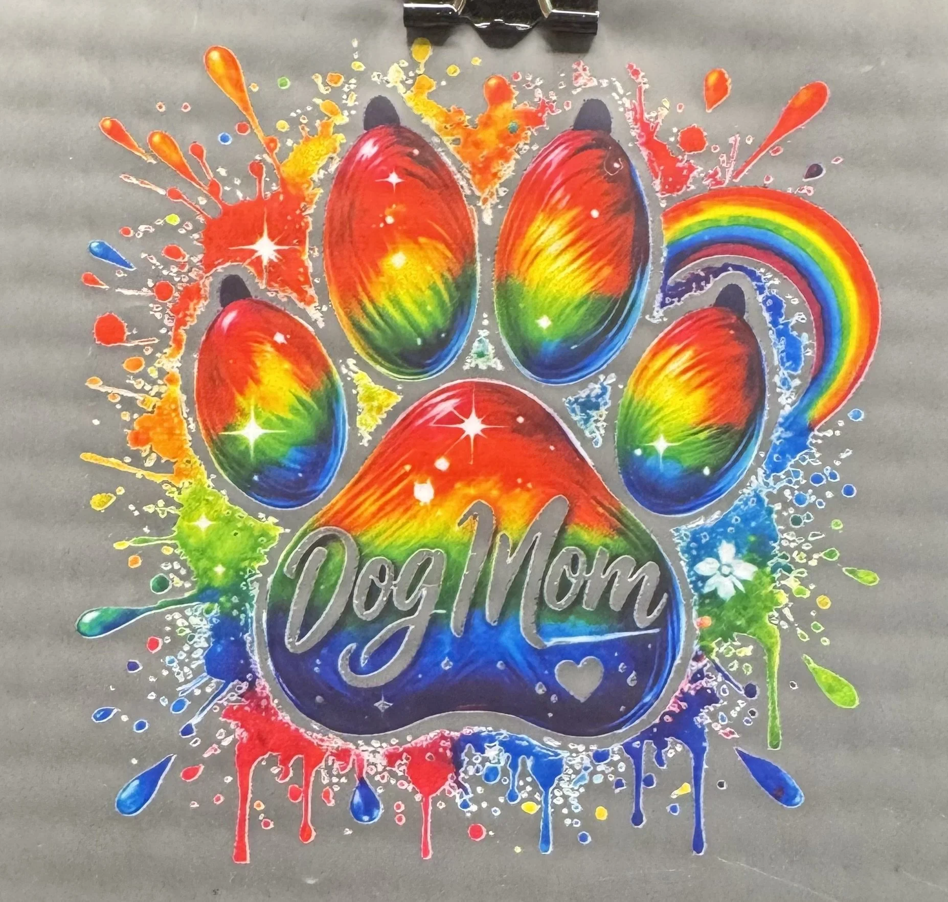 Rainbow Paw Print Dog Mom Heat Transfer DTF for shirt and pocket