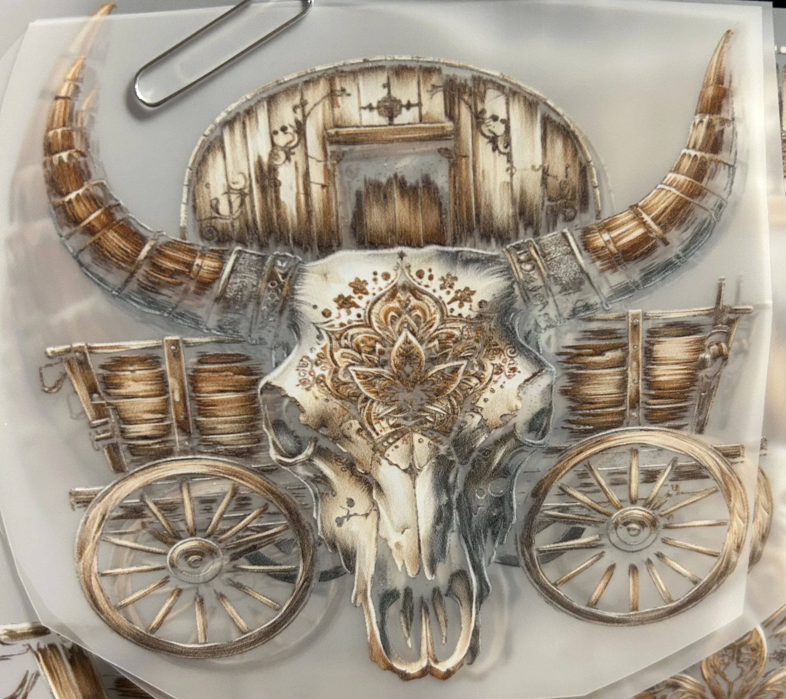 Western Skull Ready-to-Press Heat Transfer for shirt and pocket