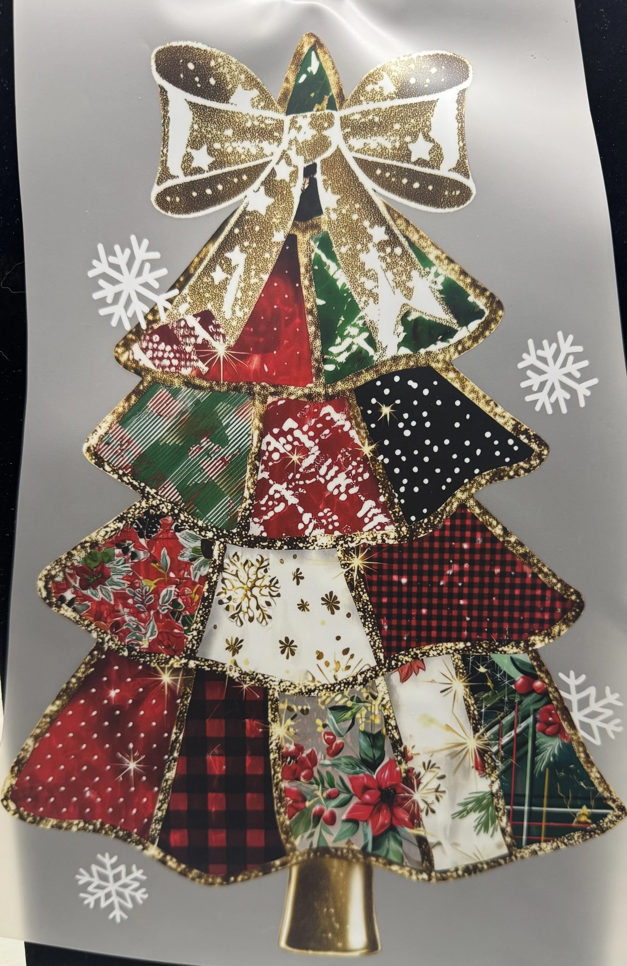 Festive Patchwork Christmas Tree Heat Transfer DTF