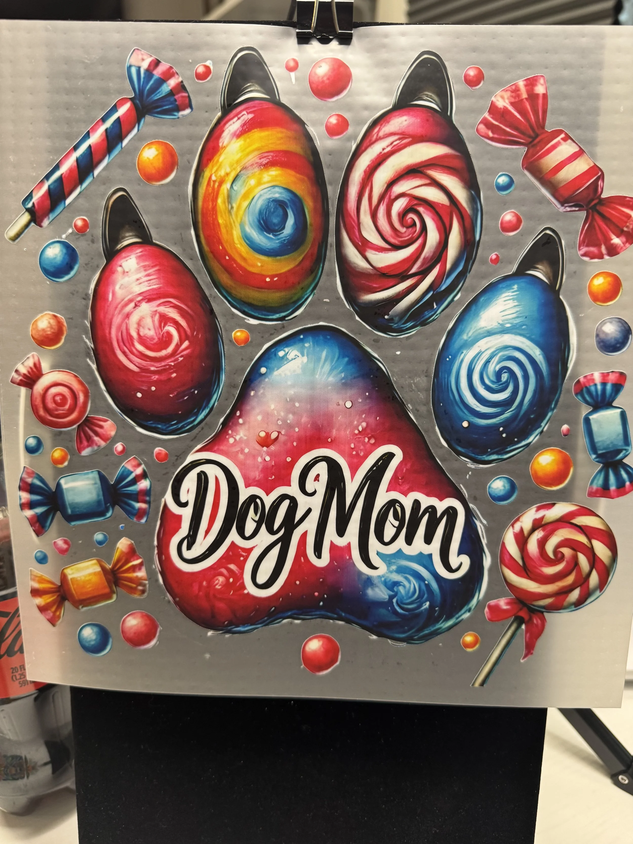 Colorful Candy-Paw 'Dog Mom' Heat Transfer DTF for shirt and pocket
