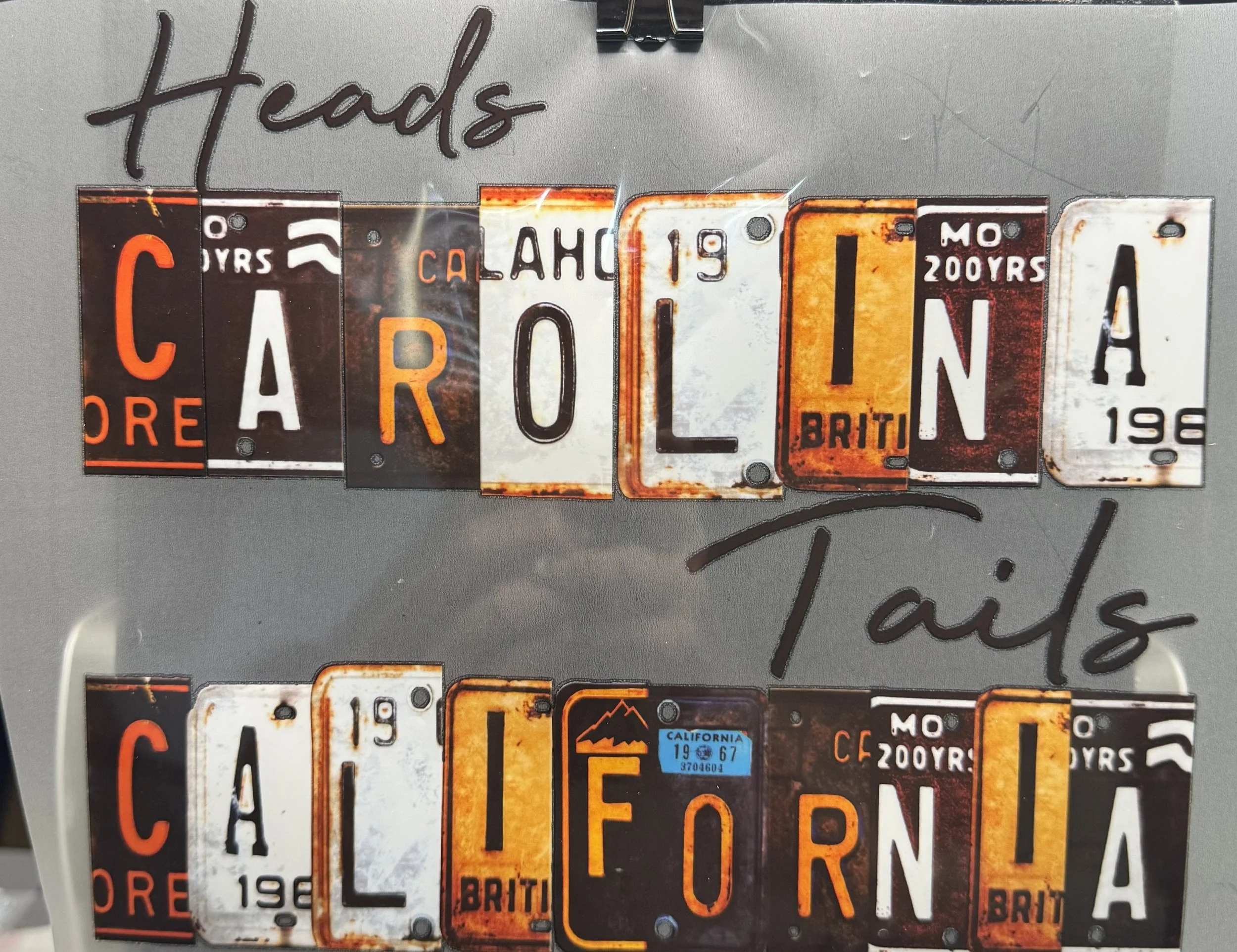 Vintage License Plate Heads Carolina Tails California DTF