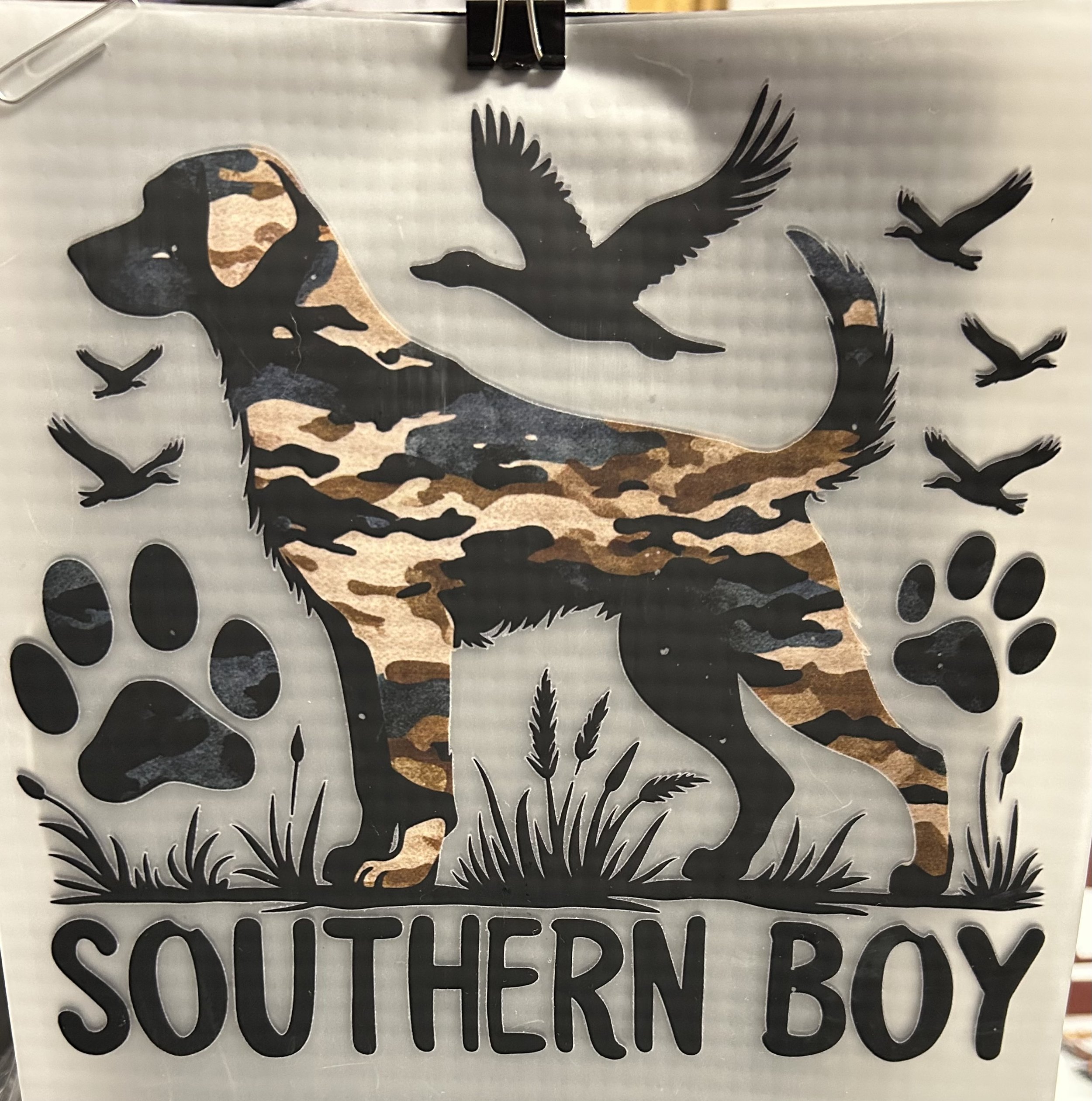 Camouflage Dog & Ducks DTF Ready to press