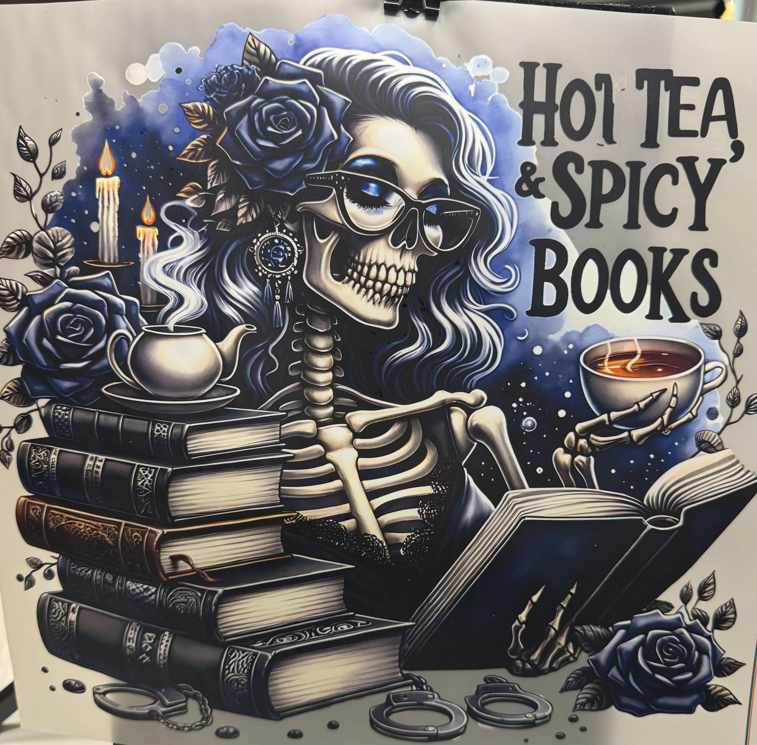 'Hot Tea & Spicy Books' Ready to Press Transfer dtf