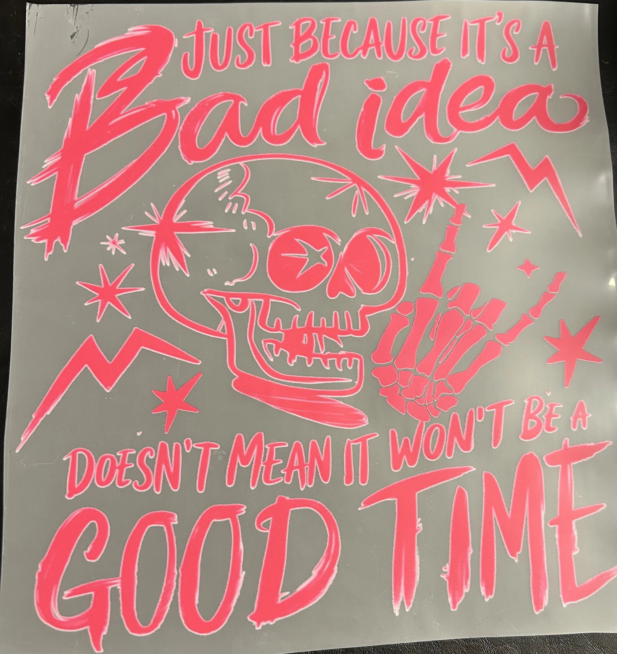 Neon 'Bad Idea' Heat Transfer Design dtf for shirt and pocket