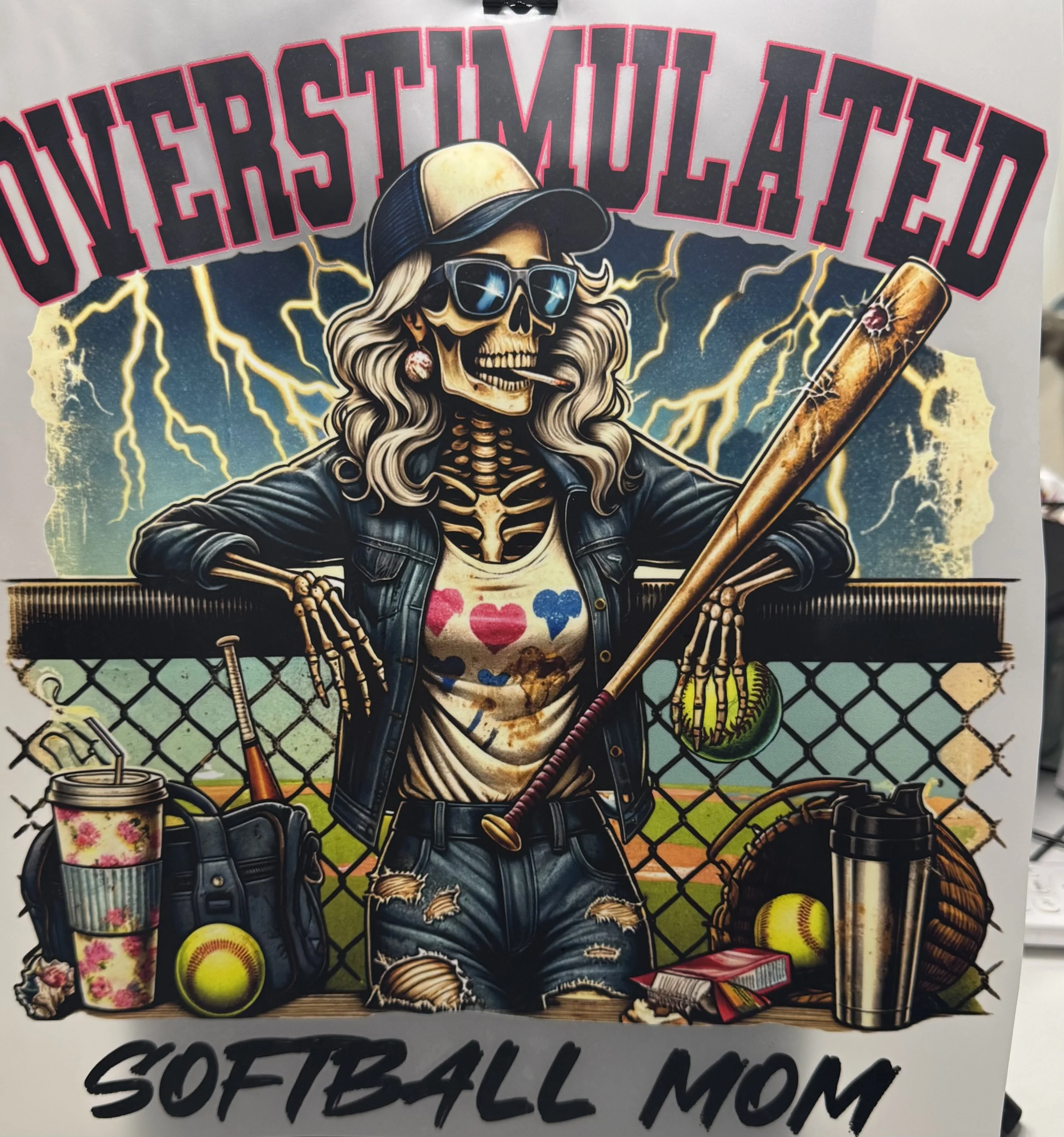 'Overstimulated Softball Mom' Ready-to-Press Transfer DTF