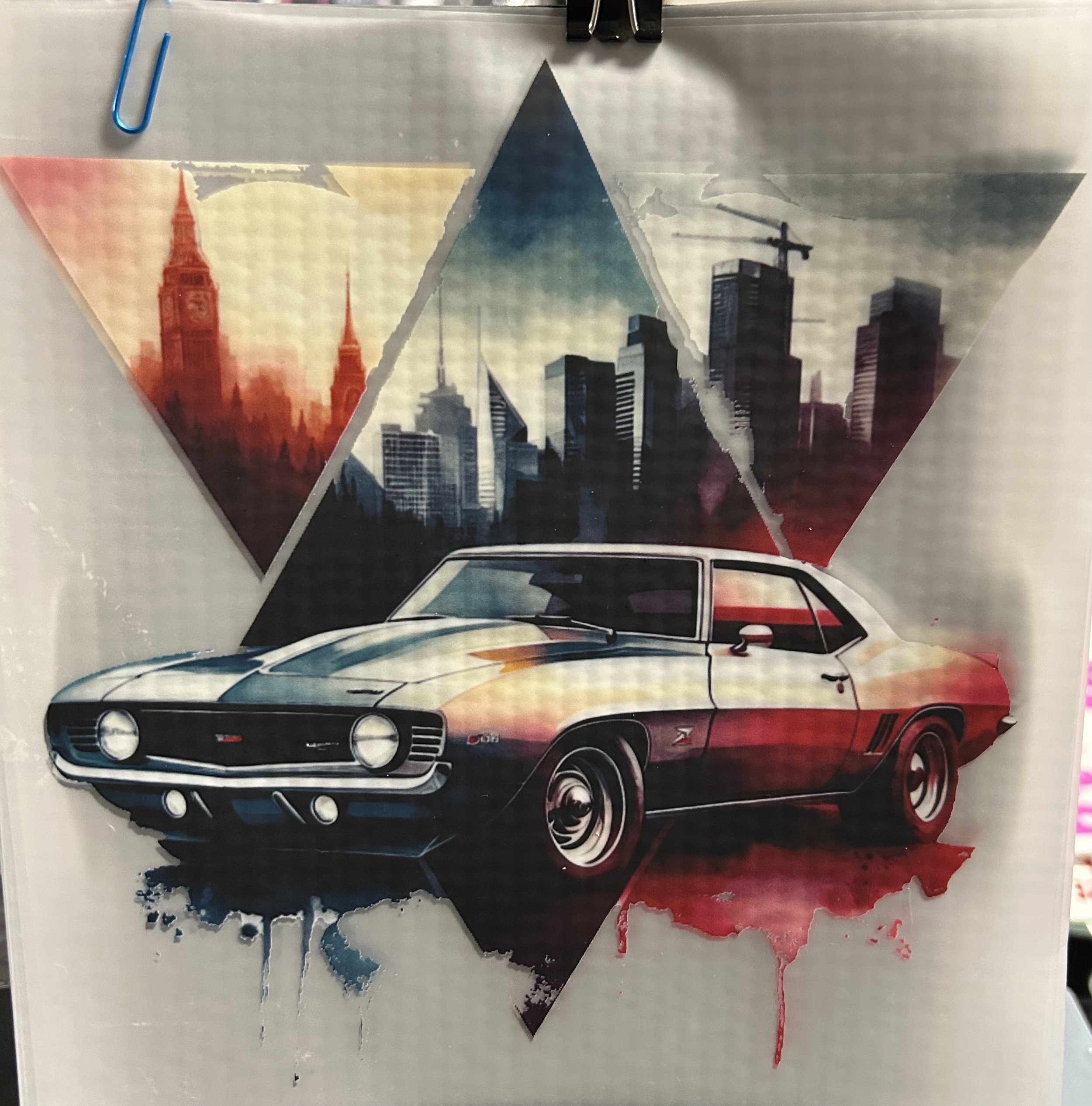 Retro Car & Cityscape Heat Transfer