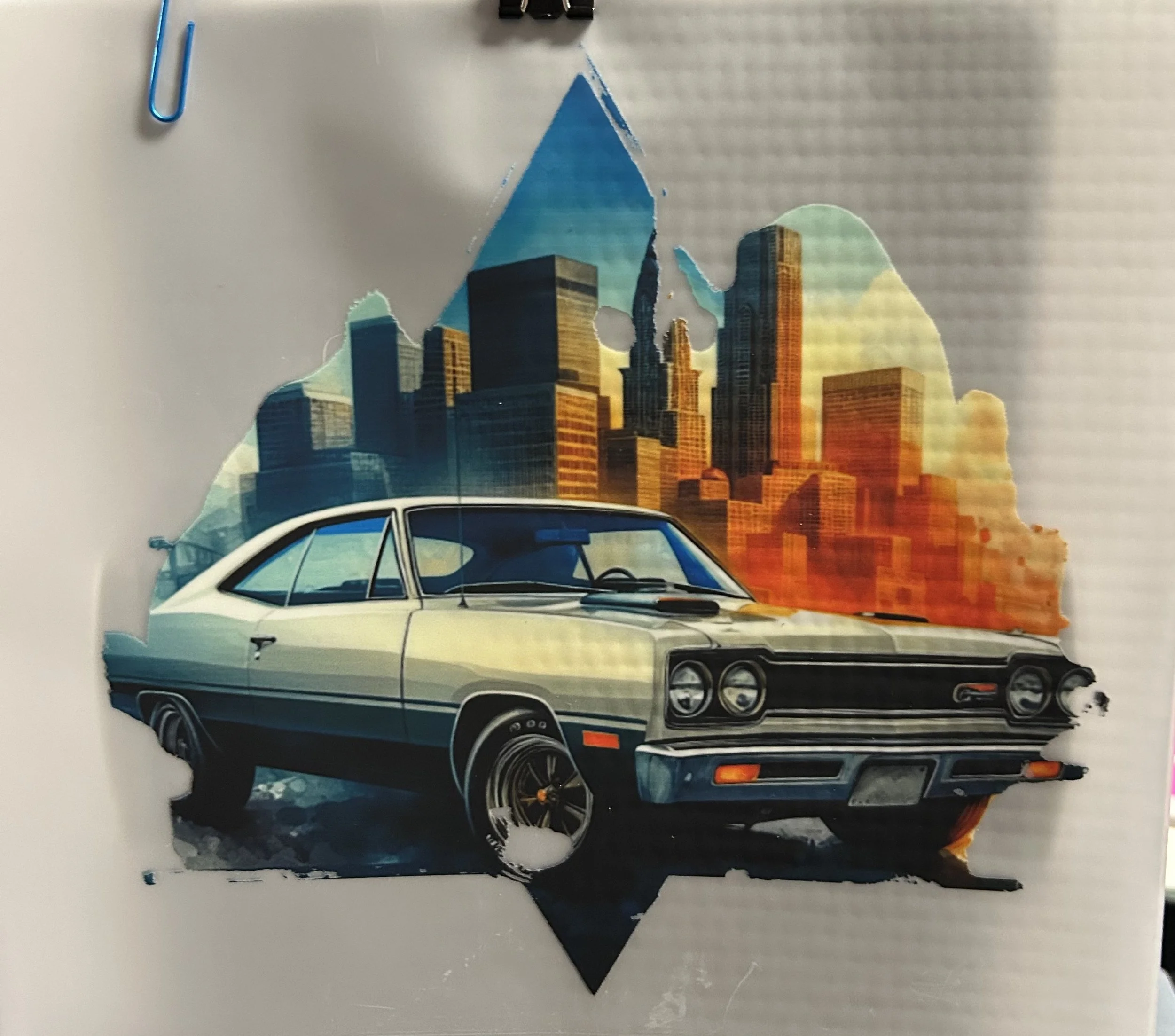 Vintage Car Cityscape Heat Transfer dtf