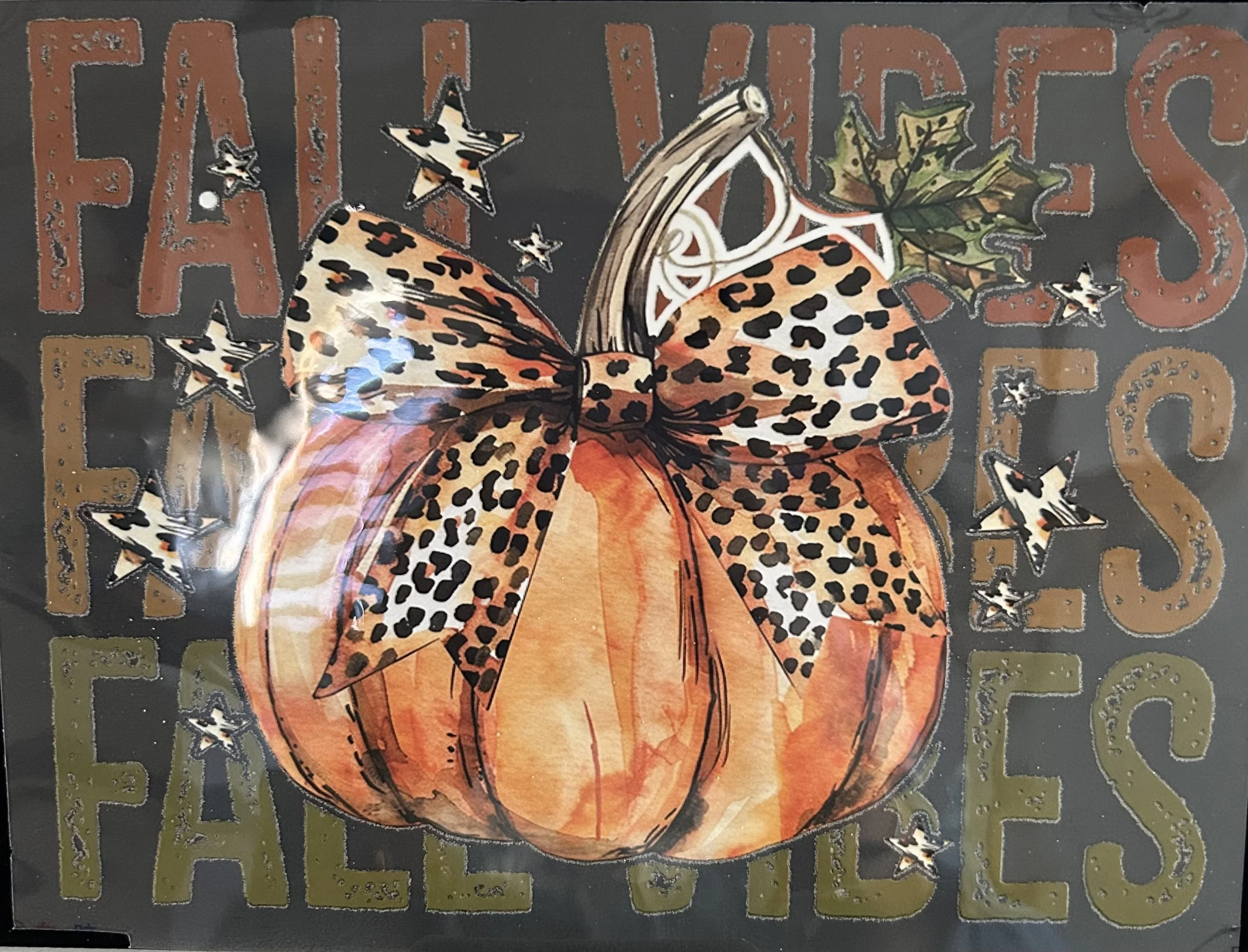Fall Vibes Design with Leopard Print Bow Ready to press DTF
