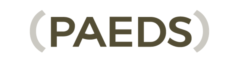 PAEDS logo with curved white lines on either side of the text