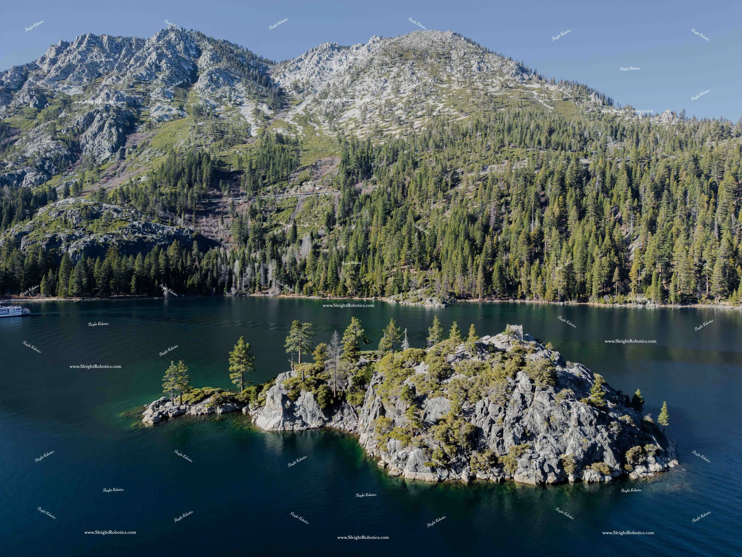 Aerial Lake Tahoe Emerald Bay Island