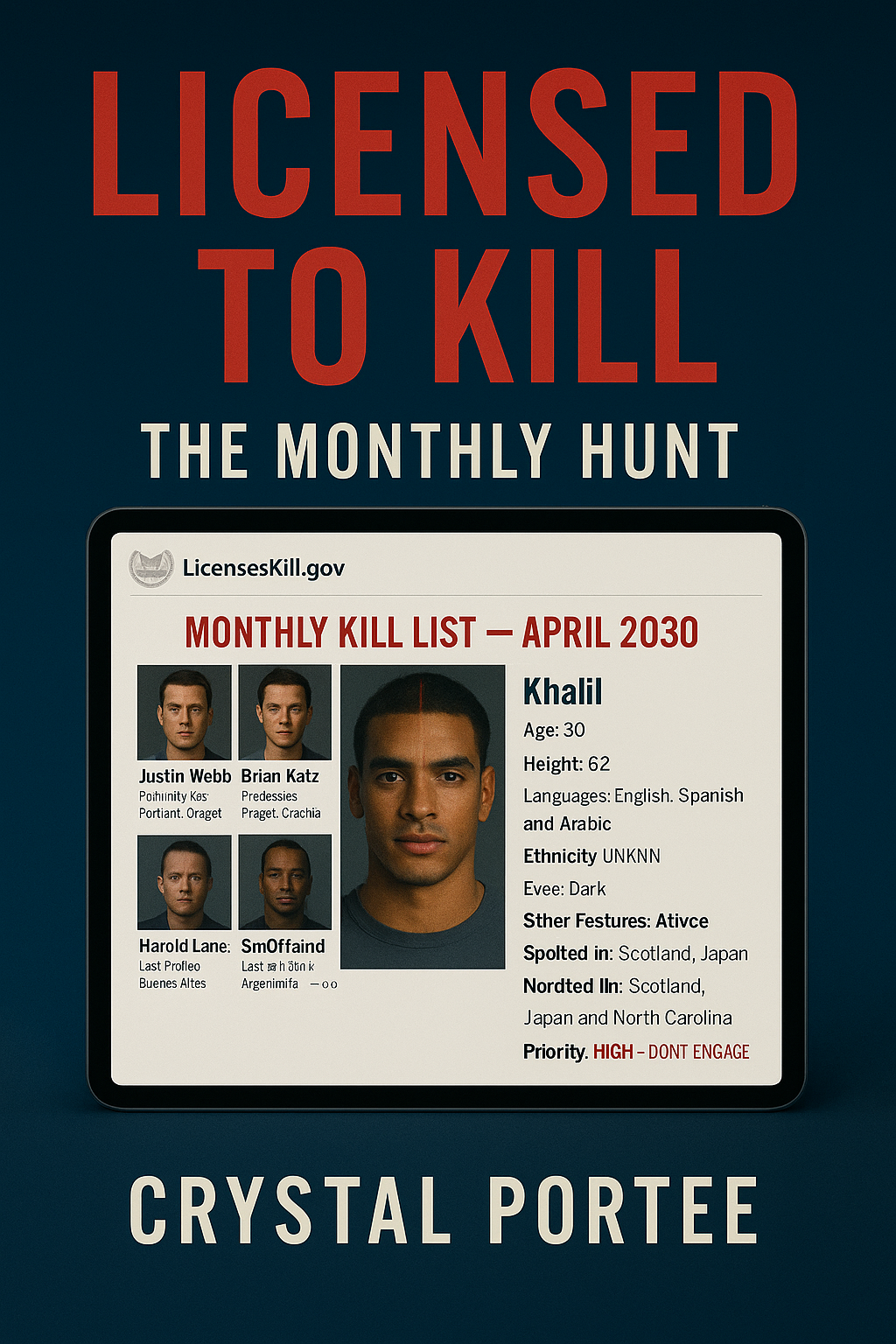 (Dystopian Thriller, Psychological Thriller, Feminist, & Dystopian Fiction) In the near future, the U.S. government releases a public Monthly Kill List, an online database that legally authorizes women to hunt one man each month. When Khalil, a charm