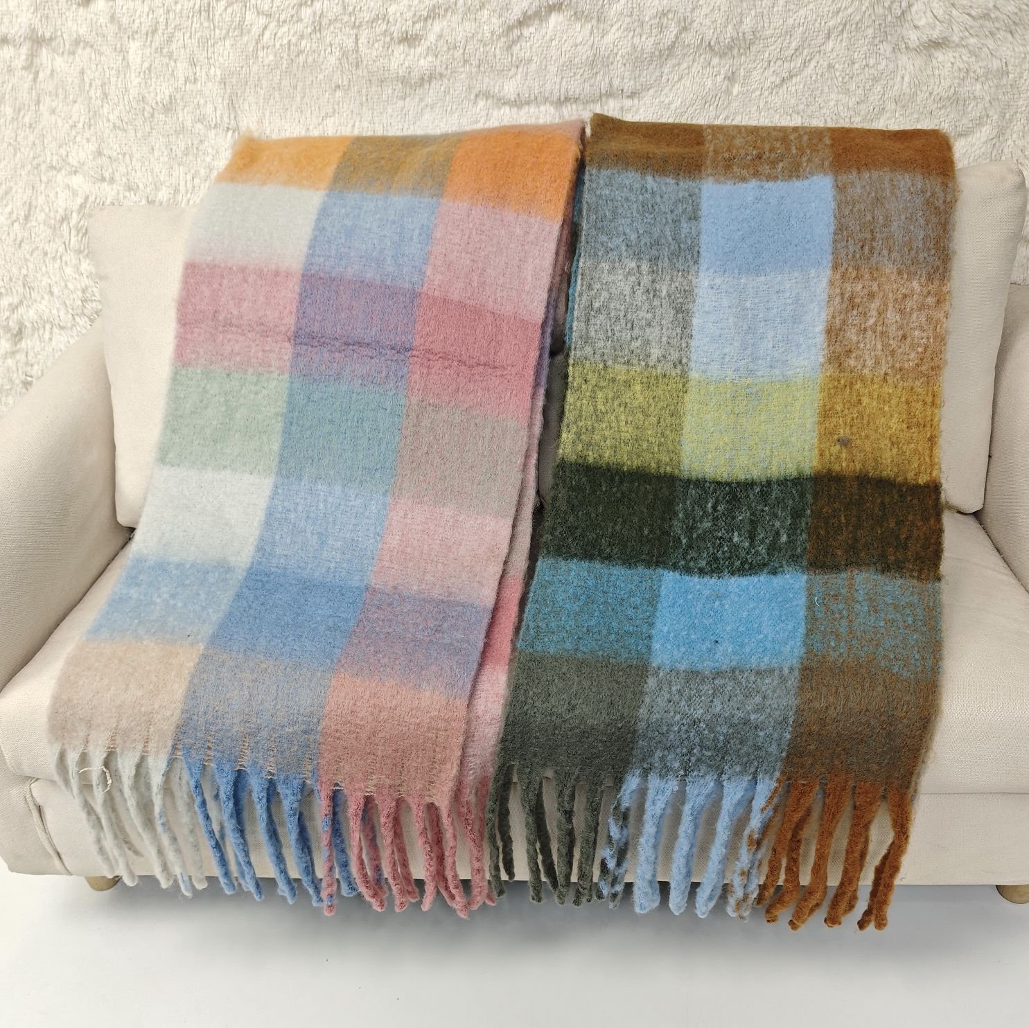 Faux mohair checkered throw