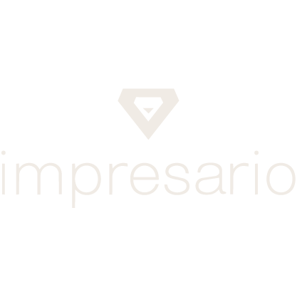 Impresario logo featuring a diamond-shaped icon above the word 'impresario' in white lowercase letters on a black background.