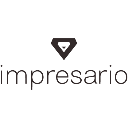 Logo with a geometric symbol above the word 'impresario' in lowercase letters.