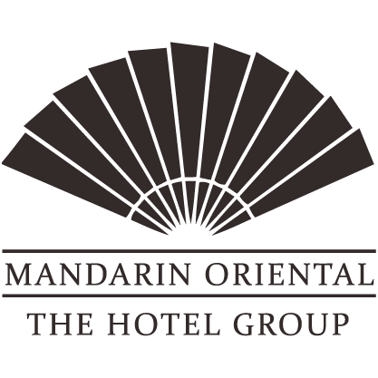Logo for Mandarin Oriental Hotel Group featuring a stylized fan and text.