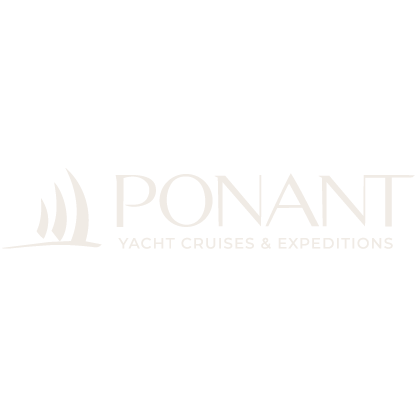 Ponant Yacht Cruises & Expeditions logo in white on a black background.