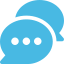 A blue emoji with two speech bubbles indicating communication or chatting.