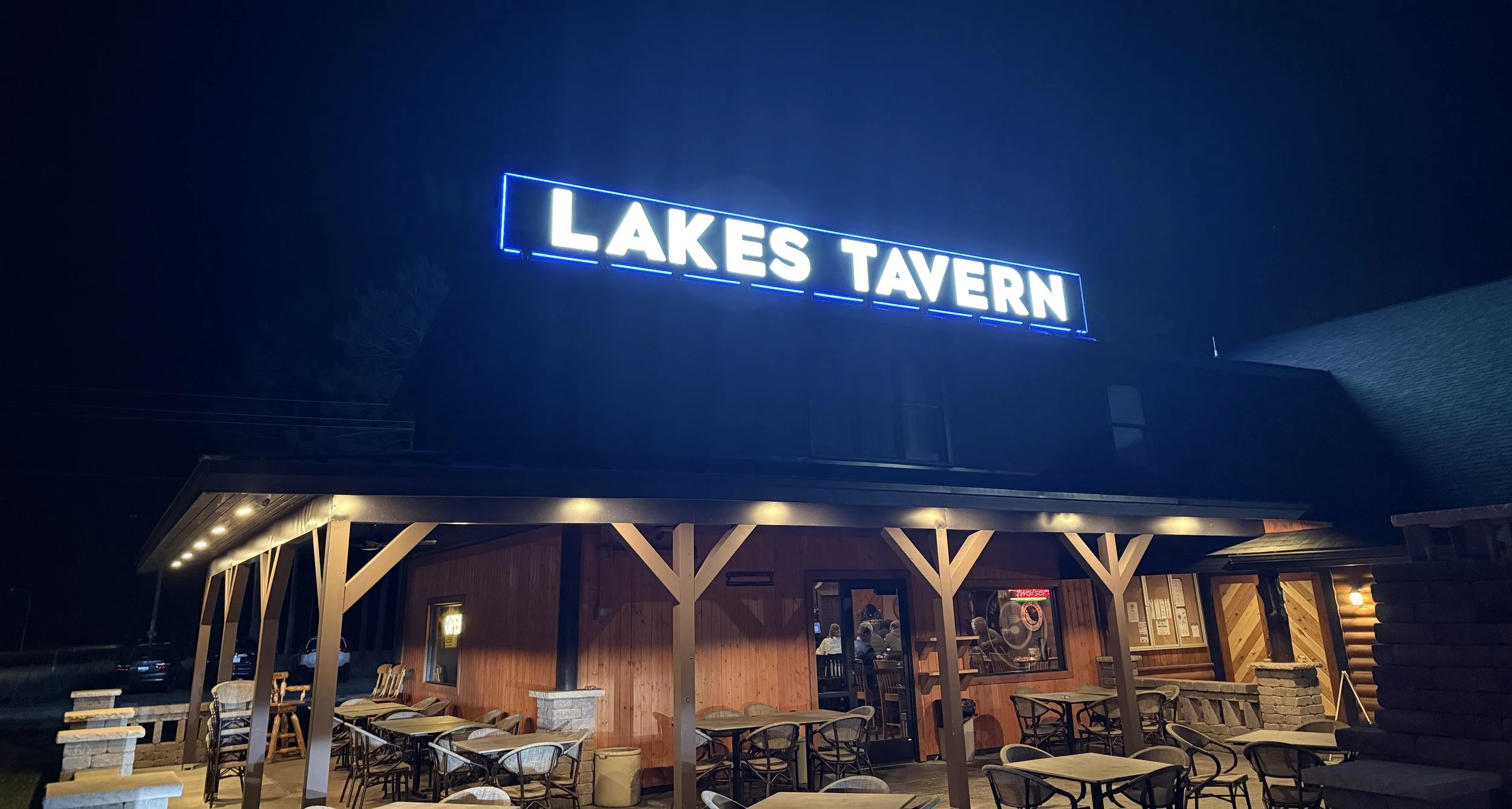 Lakes Tavern after dark
