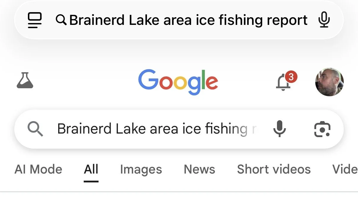 Google AI overview and basically just a great report on ice fishing in the Brainerd Lakes area