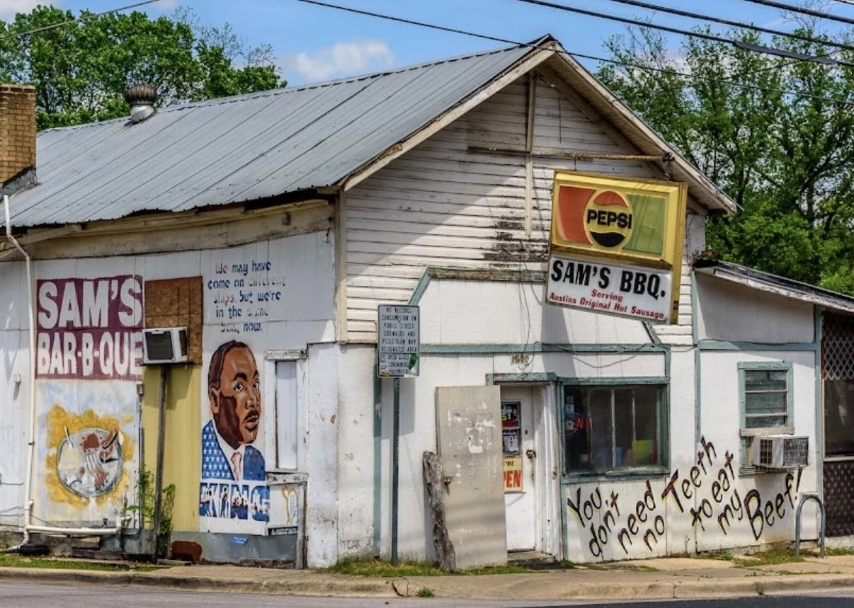 Let me take you down to Austin to Sam’s for barbecue at 12th and Chicon