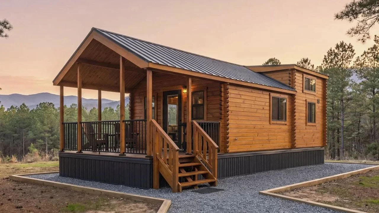 $70K Adirondack Tiny House With Covered Porch Sleeps Six in Log Cabinesque Form