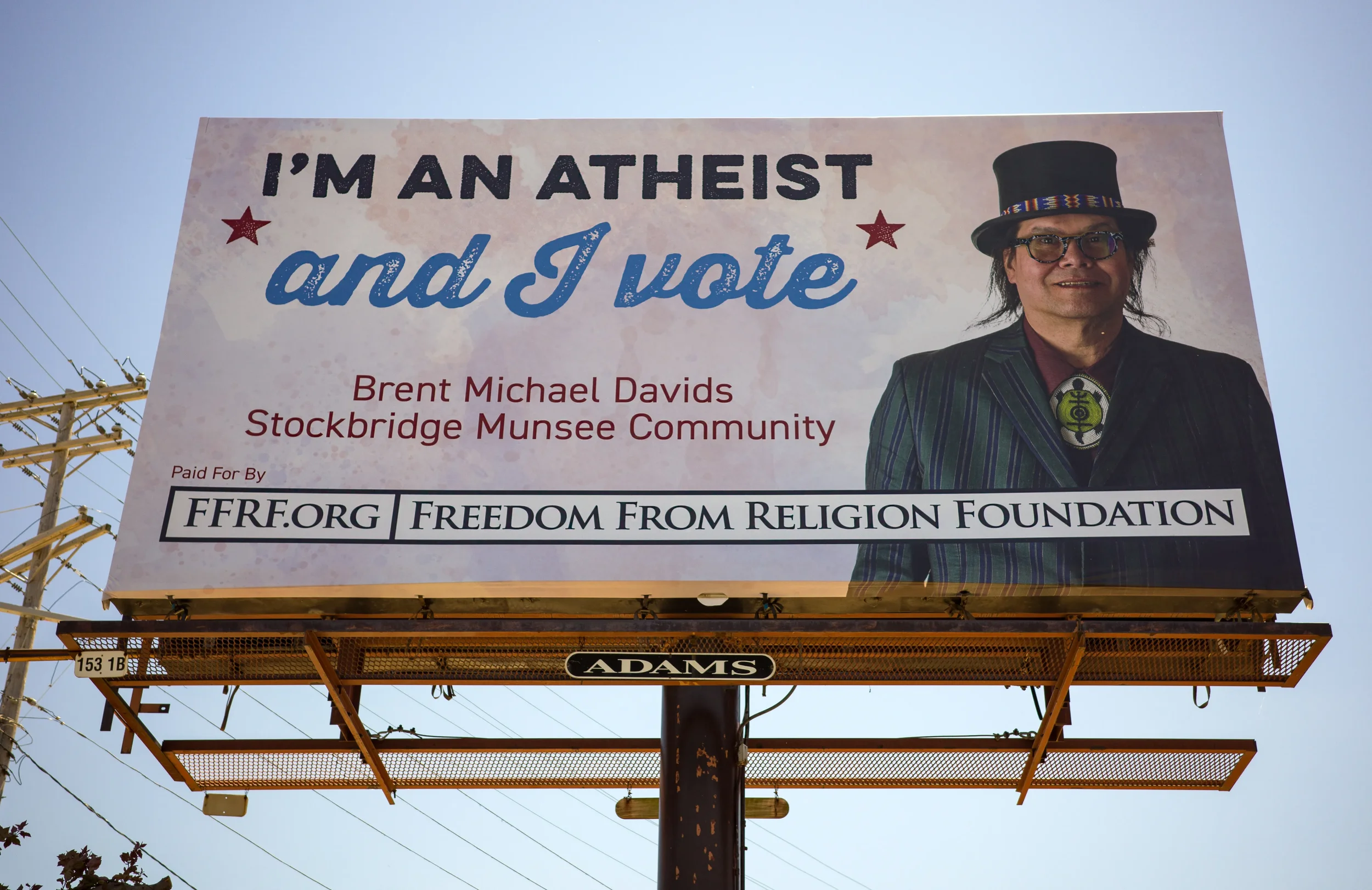 Wisconsin American Indian Atheist, composer stars on billboard, July 4 ads