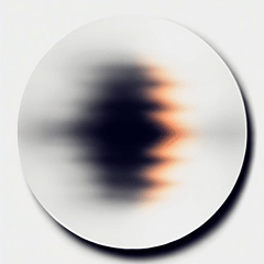 Blurred abstract image with horizontal streaks and gradient shading on a white circular background.
