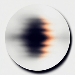Blurred circular object with gradient shades of black, white, and beige.