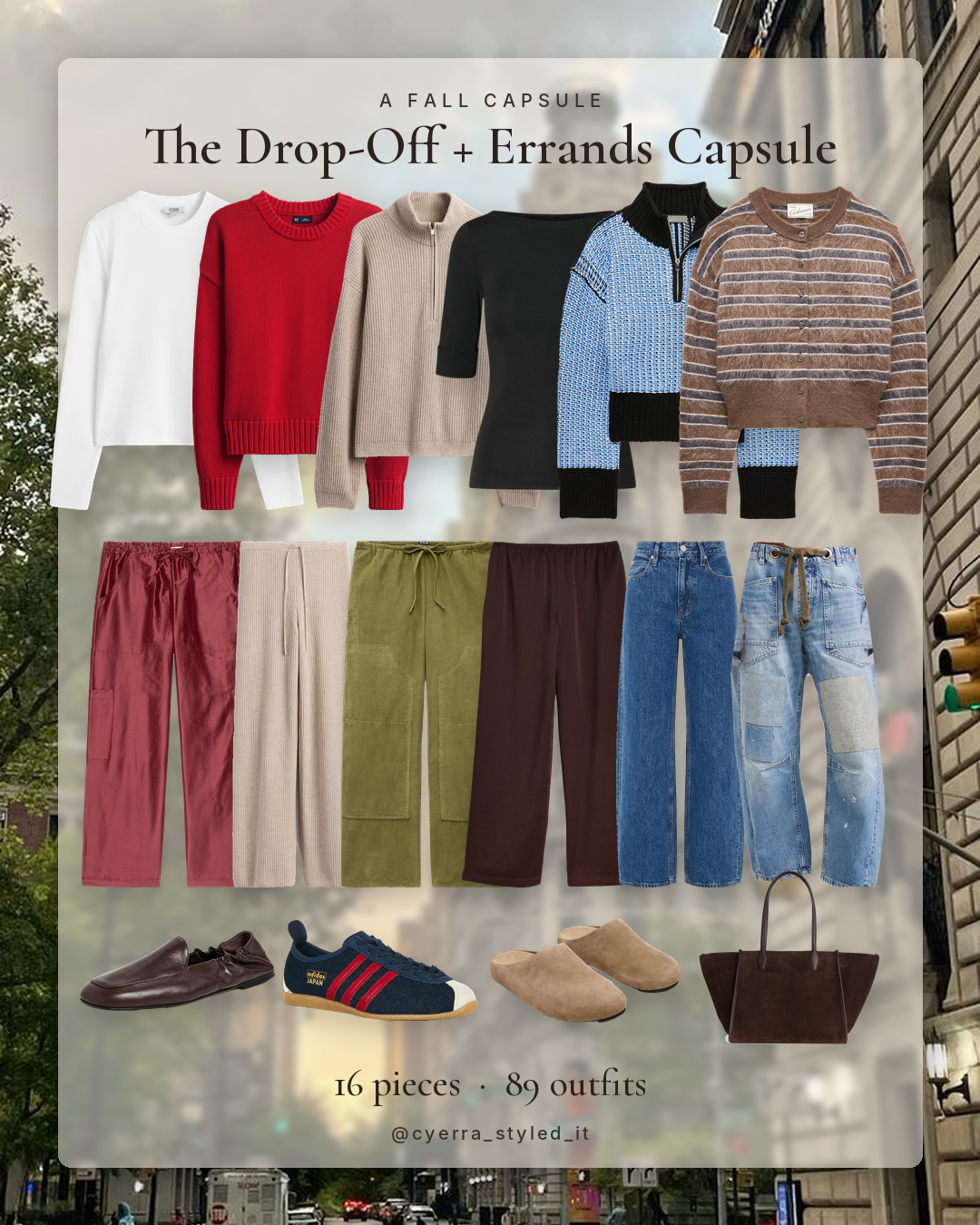 The Drop-Off + Errands Capsule: 16 pieces, 89 outfits