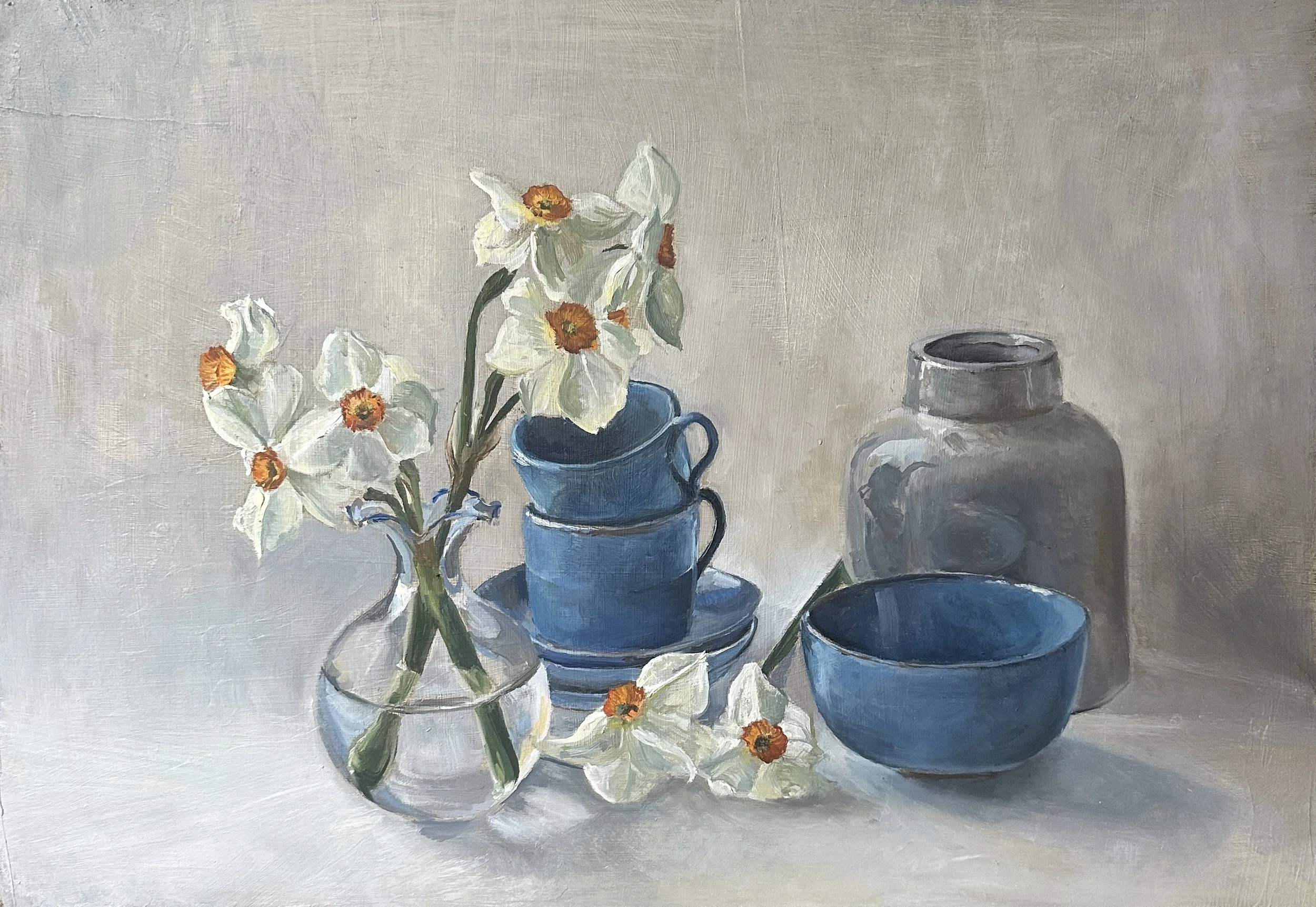 Narcissus in the north light
Oil on board
 